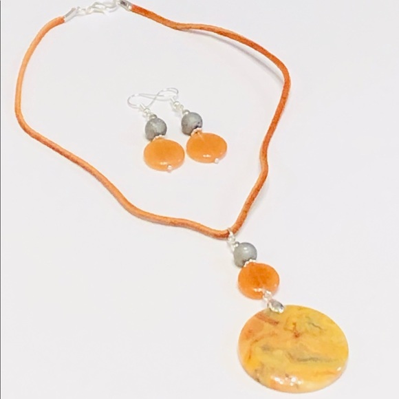 SUN BURST Mexican Crazy Lace Agate & Aventurine Stone BOHO Necklace & Earrings - Picture 6 of 8
